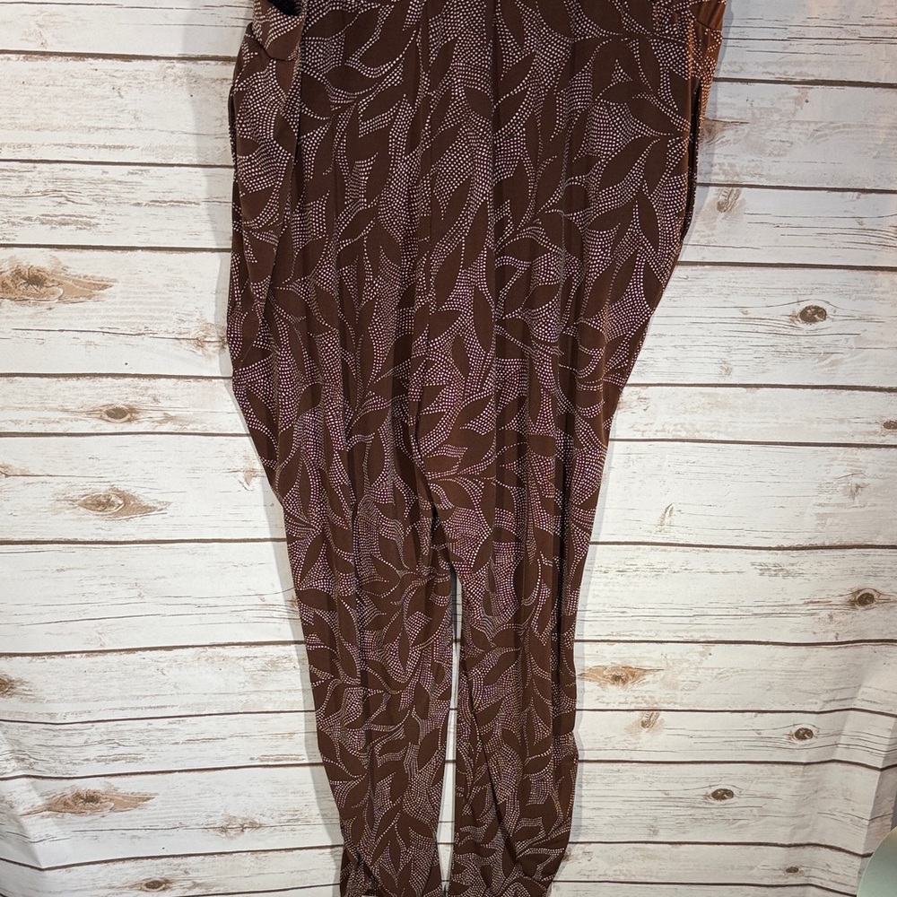Susan Graver Pants Liquid Knit Brown and White Leaf Patterned Bohemian Ankle 1X - Picture 8 of 14